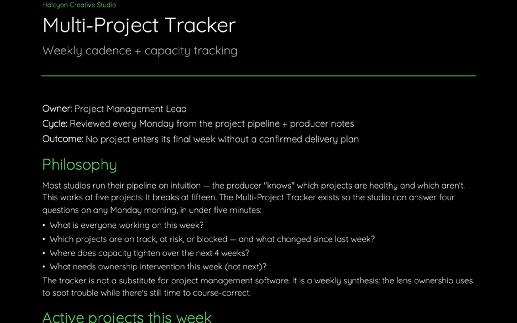 Multi-Project Tracker — Halcyon Creative Studio sample