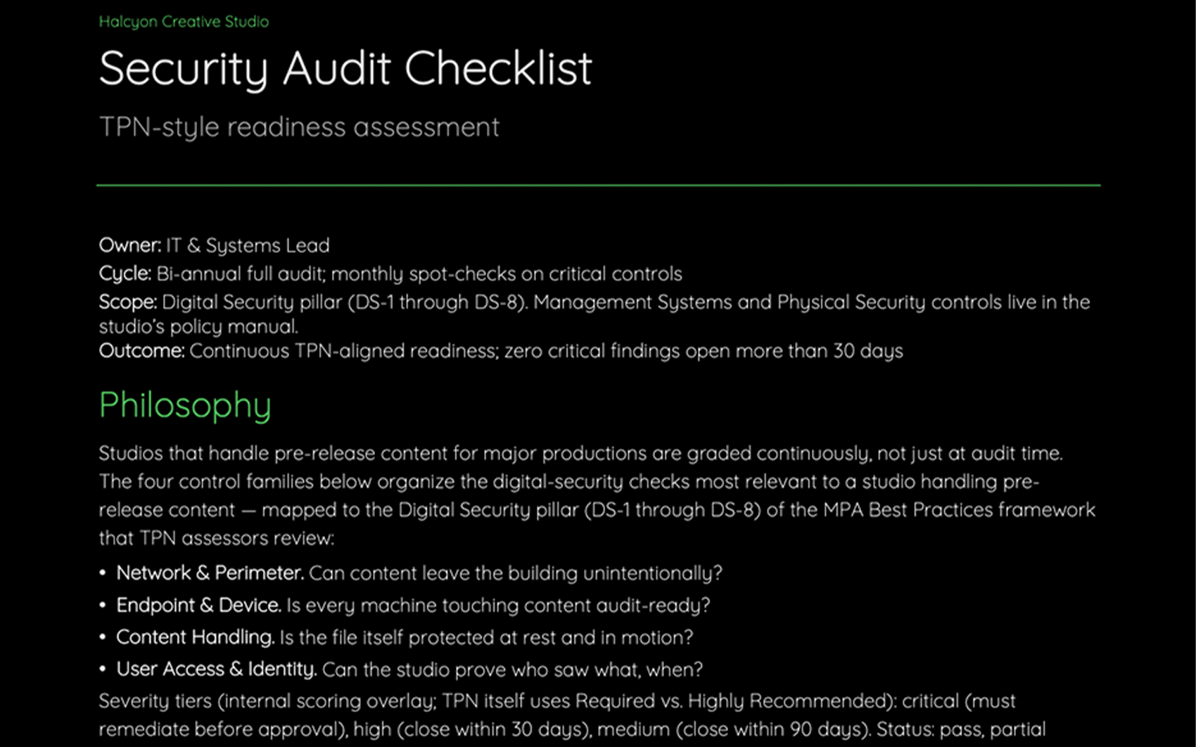 Security Audit Checklist — Halcyon Creative Studio sample